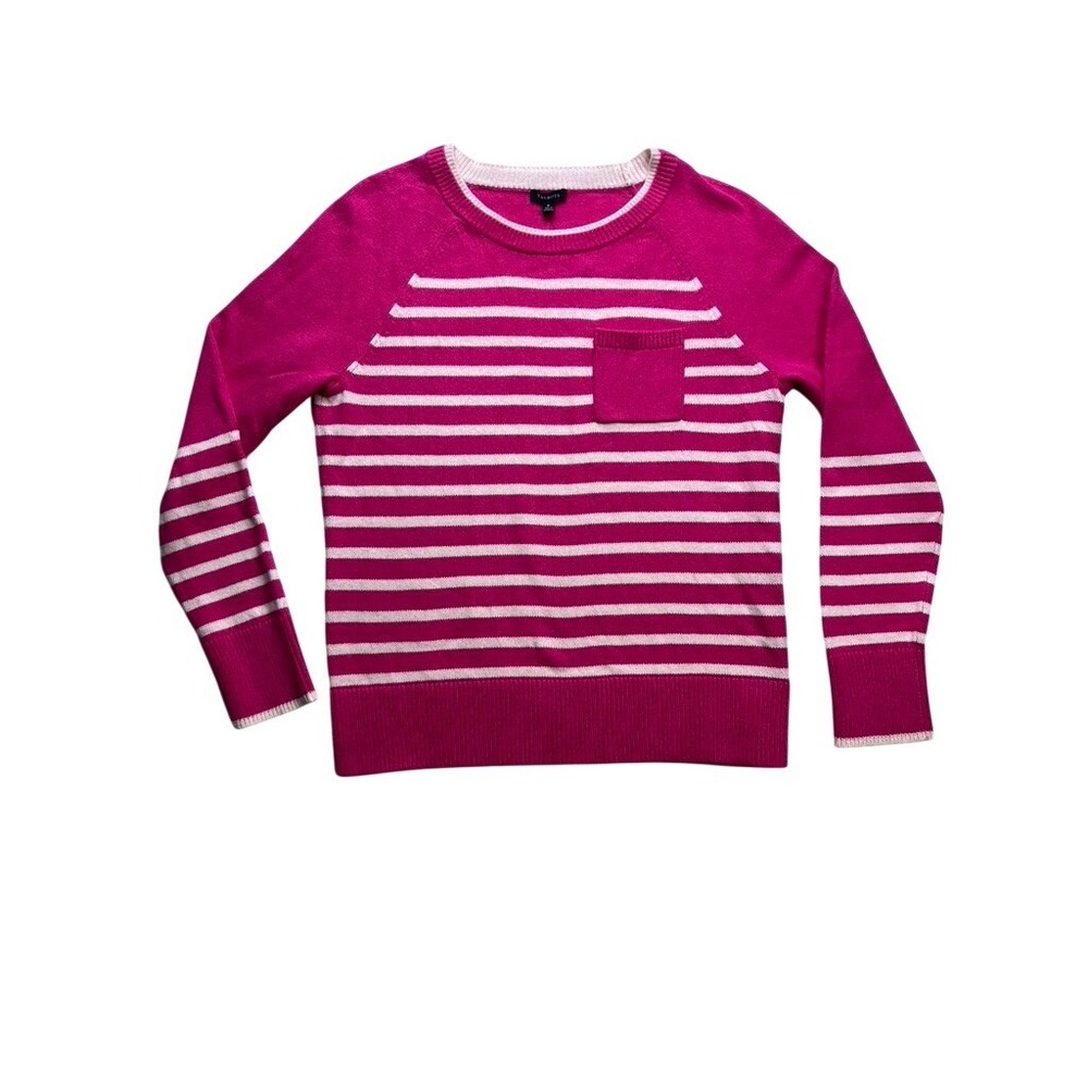 Talbots Striped Sweater Womens Medium Pink White NWT Cotton Merino Wool Pocket